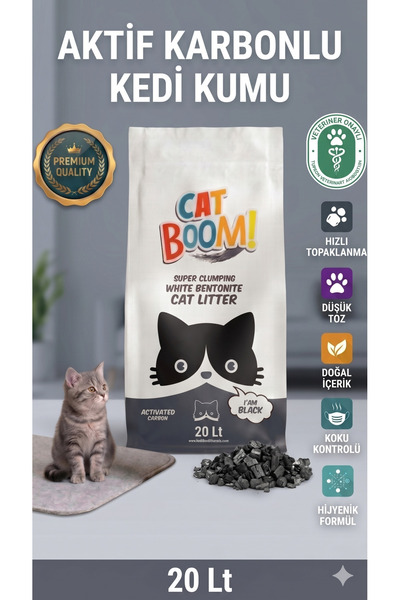 Cat Boom Aktif Karbonlu %100 Topaklanan Kedi Kumu 20 Lt.