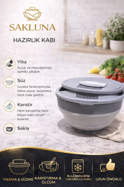 SAKLUNA Foldable Mixing Bowl with Strainer |   Bpa Free Healthy Multi-Purpose...