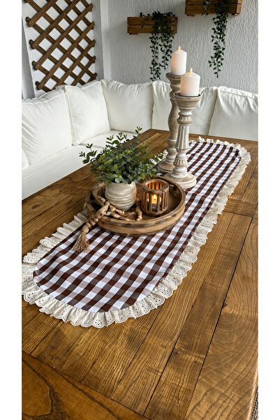 Decamor home Καφέ Ριγέ Κορδέλα Διακόσμησης με Λεπτομέρειες Φιστό και Βολάν