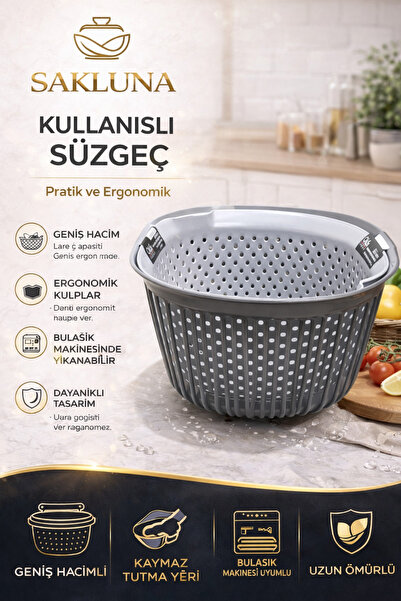 SAKLUNA Süzgeçli Kase Seti Gril | BPA Free Sağlıklı Sebze Meyve Yıkama ve Süz...