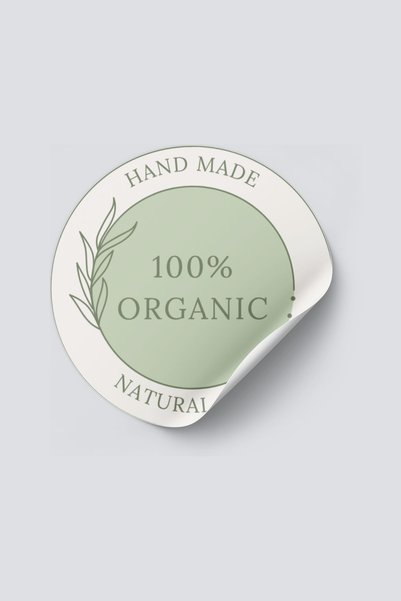 Nur Print Adhesive Sticker, Organic Label Round Diameter 5 Cm, Glossy Finish with the Text'Hand Made 100% Organic Natural Care', 48 Pieces