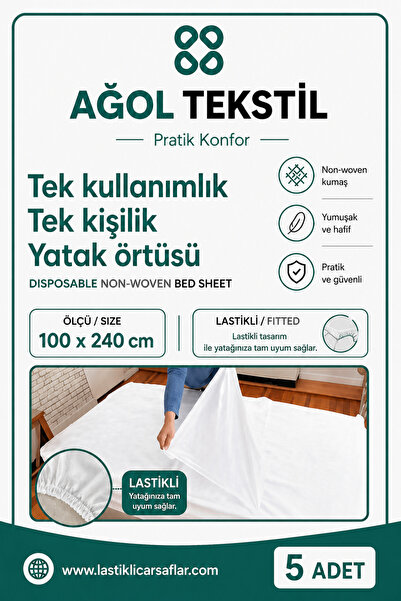ağol tekstil غطاء سرير للاستخدام مرة واحدة - 5 قطع (100×240 سم) |   مرنة وعملية
