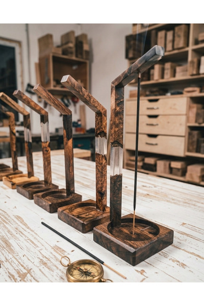 Rusticwood El yapımı, Minimalist epoksi , Doğal ceviz ağacı , Çubuk ahşap tüt...