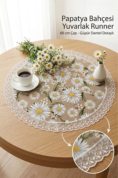 Rona Home Στρογγυλό ράνερ με σχέδιο μαργαρίτας 60 εκ. Ανθεκτικό στους λεκέδες...