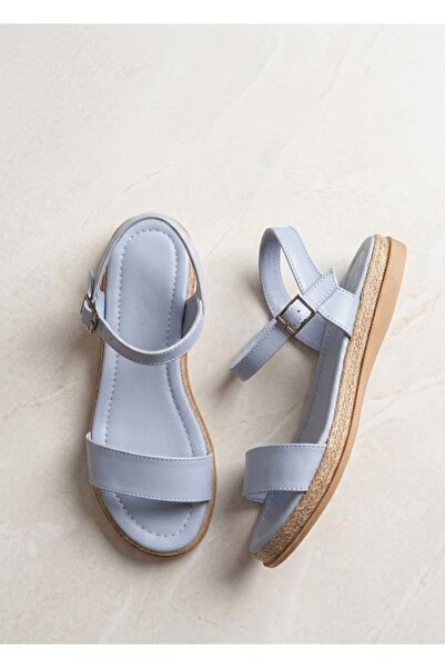 L&L Γυναικεία σανδάλια Blue Daily Heelless Soft Sole Straw με λεπτομέρειες