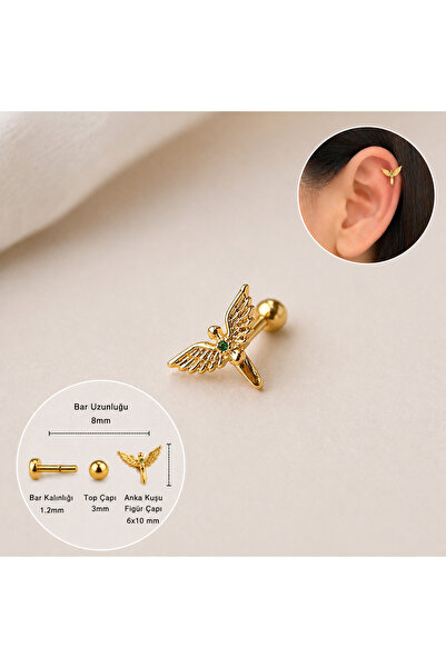 Heppii Anka Kuşu Helix Piercing Kıkırdak Cerrahi Çelik Gold Renk