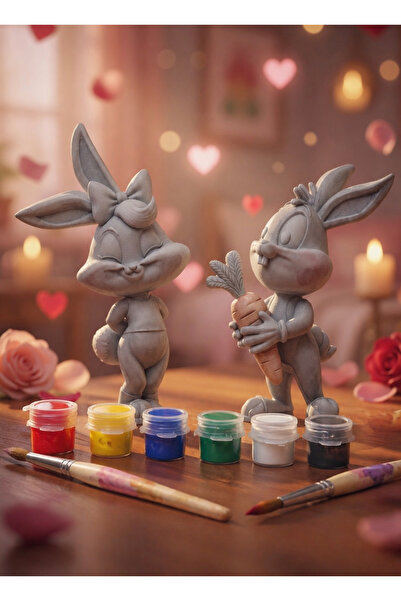 PRİNTELLA Bugs Bunny Tavşan Boyama Seti | 6 Renk Akrilik + 2 Fırça | Sevgili ...