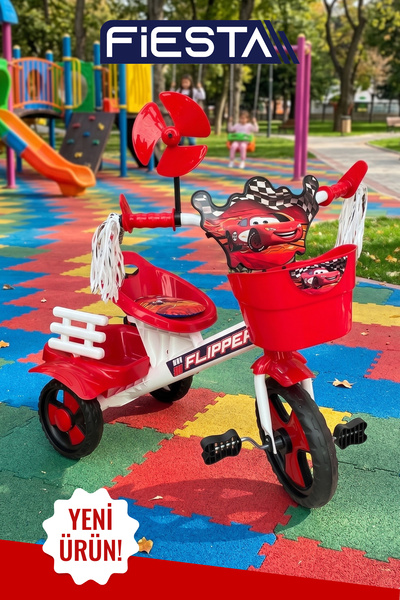 Fiesta Kırmızı 3 Tekerli YUMUŞAK MİNDERLİ PERVANELİ PÜSKÜLLÜ Çocuk bisikleti ...