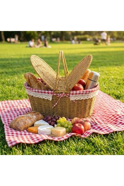 BONOVE Rattan Hasır - Oval Piknik Sepeti 39 cm