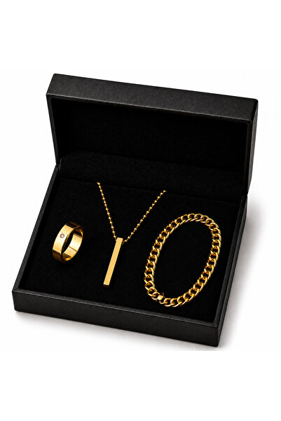 OutfitModa ΣΕΤ Χρυσών Κοσμημάτων από Ανοξείδωτο Ατσάλι για Ανδρικά Κολιέ + Βρ...