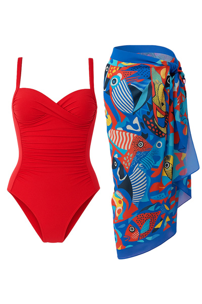 CUPSEA Γυναικείο συσκευαστικό Draped Red Blue Fish Pattern Εσώρουχα δεν δείχν...