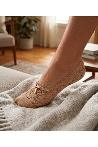 HEREN SOCKS HEREN 4'lü Dantelli Kadın Babet Çorap , Fiyonklu , Fileli