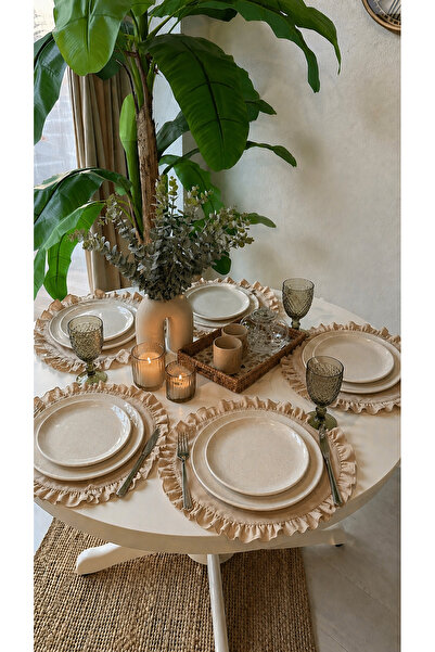 Decamor home 6 τεμάχια ανθεκτικά στους λεκέδες μπεζ στρογγυλά αμερικανικά σερ...