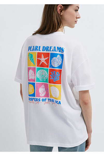 Mavi Λευκό μπλουζάκι με στάμπα Sea Shell, Χαλαρή Εφαρμογή / Άνετη Γραμμή 1614...