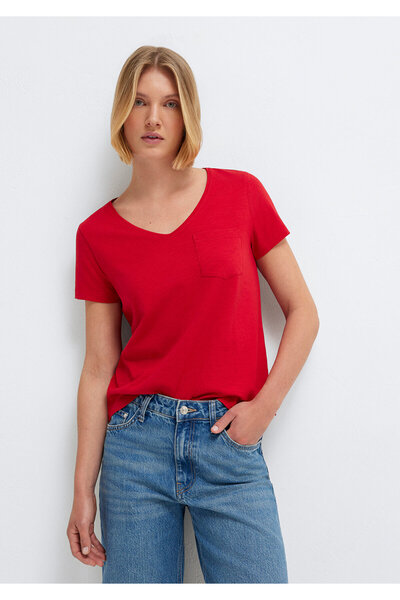 Mavi Rotes Basic-T-Shirt mit V-Ausschnitt Slim Fit / Eng anliegend 1614178-86417