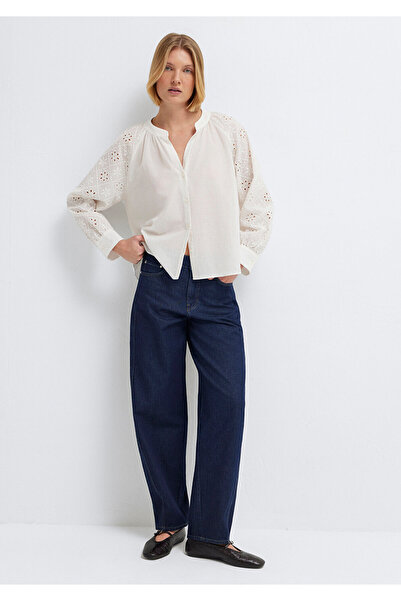 Mavi Lace Detailed White Shirt Loose Fit / Relaxed Fit 1211346-620