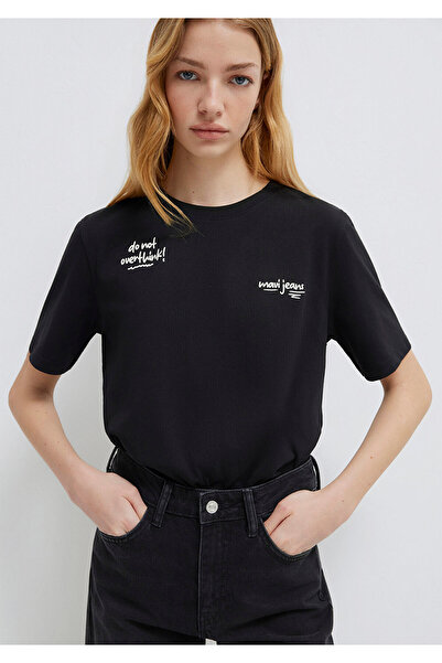 Mavi Bedrucktes schwarzes Damen-T-Shirt M1613739-900