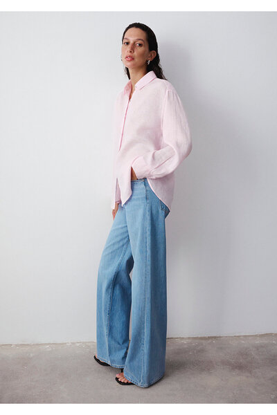Mavi Ροζ λινό πουκάμισο με χαλαρή εφαρμογή / άνετη γραμμή 1210747-90773