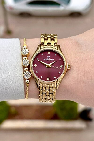 Daniel Klein Kadranı Bordo Kordonu Sarı Renk 24 Ay Garantili 30 mm Hediye Pak...