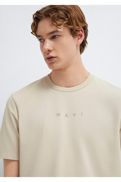 Mavi Beigefarbenes T-Shirt mit Logodruck, normale Passform 0613305-70322