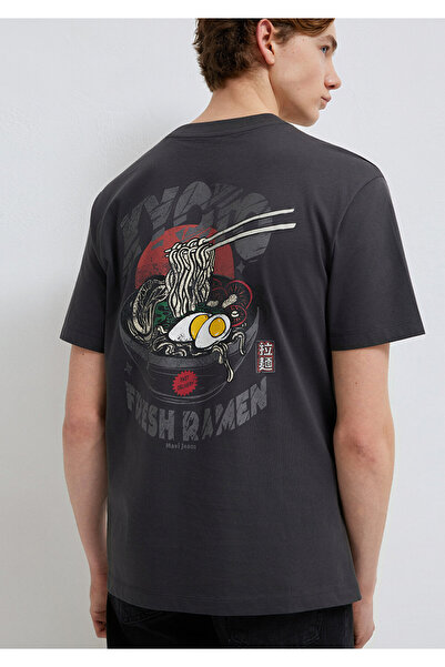 Mavi Ramen bedrucktes Anthrazit-T-Shirt, lockere Passform / lockerer, bequeme...
