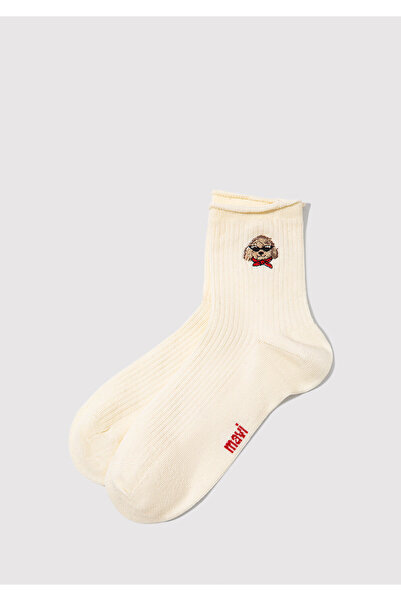 Mavi Dog Embroidered Ecru Socks 1913883-70048
