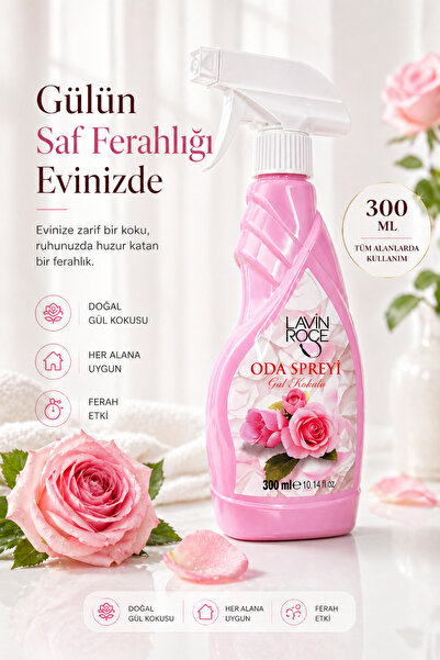 Lavin Rose Gül Kokulu Oda Spreyi – Premium Ev Kokusu, Zarif Ferahlık ve Doğal...