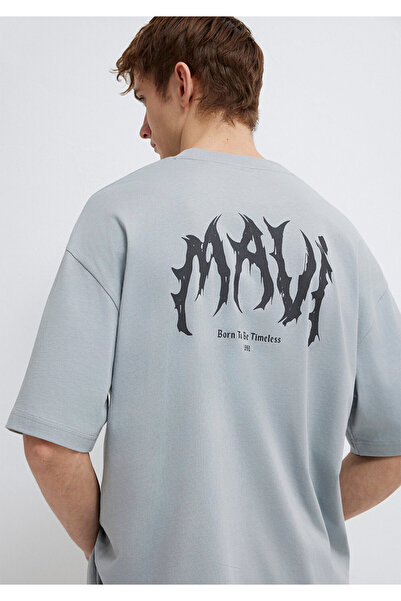 Mavi Graues T-Shirt mit Rückendruck, Oversize / Weit geschnitten 0613210-70093