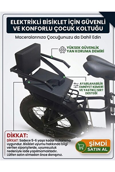 RKS Elektrikli Bisiklet Yan Korumalı Emniyet Kemerli Deri Arka Yolcu Koltuk, ...