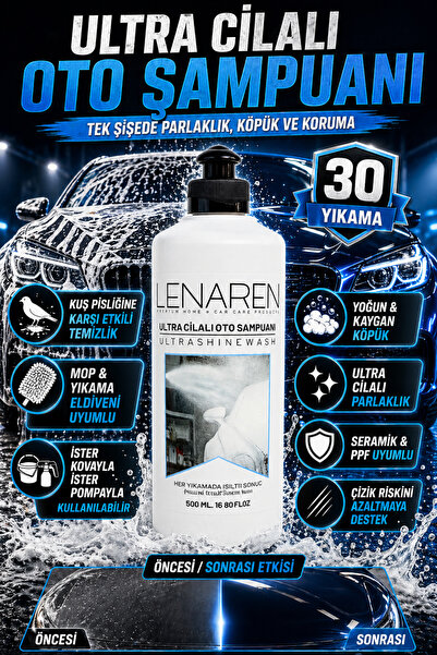 Lenaren Ultra ShineWash Ultra Cilalı Oto Şampuanı 500 ml Seramik & PPF Uyumlu