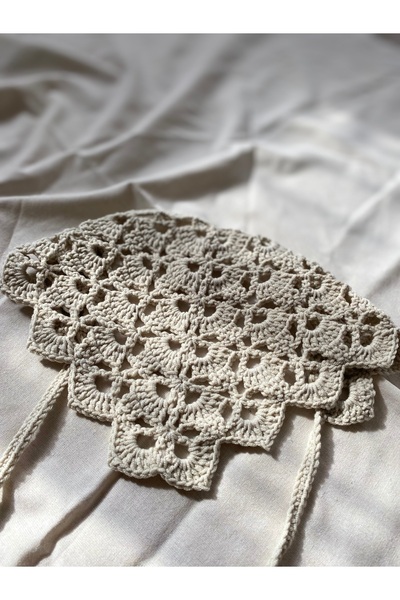 YUMAK Cream Colored Knitted Bandana, Hand-Knitted Bandana