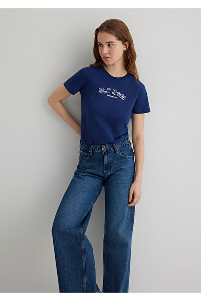 Mavi Μπλουζάκι με στάμπα Cat Navy Blue Semi Slim Fit 1613195 -70491