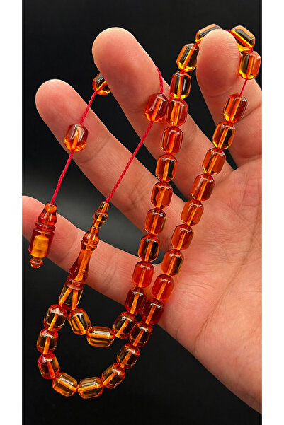 Cemhan Göksal Fire Amber Prayer Beads 7X10 mm Yellow Barrel Cut System with T...