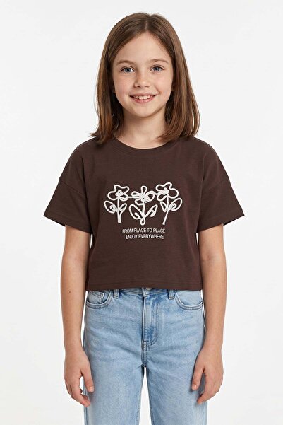 Fulla Moda Tricou crop pentru fete cu broderie florală