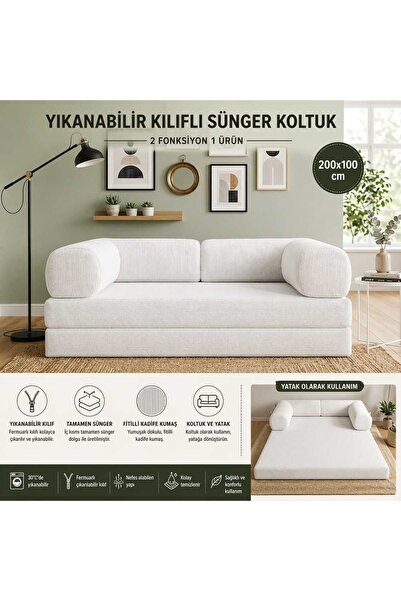 COLORMİX Katlanabilir Sünger Yatak 3'lü Koltuk Olabilen Yer Yatağı Yıkanabili...