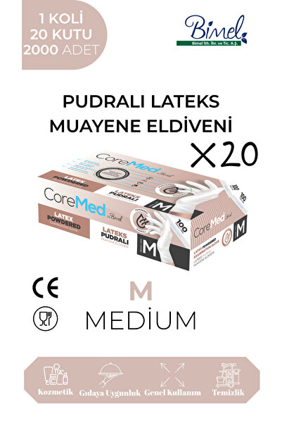 COREMED LATEKS PUDRALI MUAYENE ELDİVENİ M-1 Koli-20 Paket-2000'li