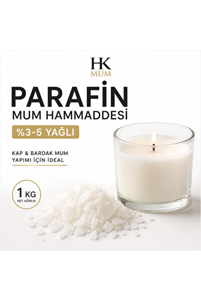 hk Parafin Mum Hammaddesi 1 Kg | %3–5 Yağlı | Mum Yapımı İçin Uygun (10 Fitil...