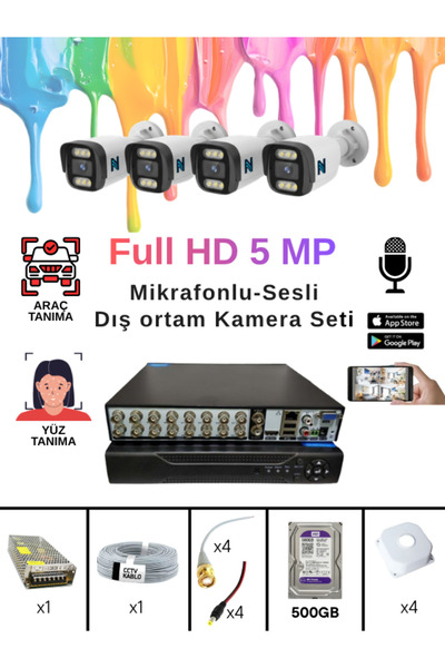 Netra Teknoloji Güvenlik Sistemleri 4 Lü Sesli Güvenlik Kamerası 5 Mp Gece Re...