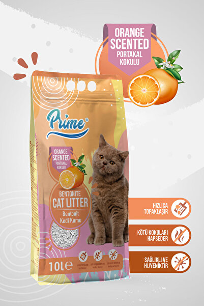 Prime Bentonit Portakal Kokulu Topaklaşan KALIN Kedi Kumu 10 Lt