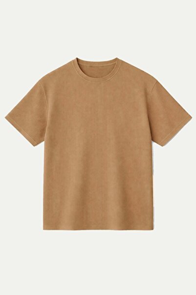 VAMOSCLO Fitilli Oversize Tişört Kahve