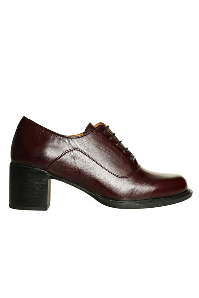 Platin Burgundy Leather Women's Lace-Up Heeled Shoes