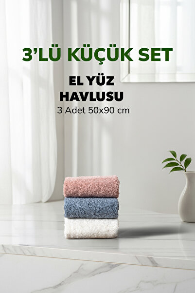 Cotto Home Σετ 3 τεμαχίων καρό πετσέτες σε σκόνη λευκό μπλε χρώμα Μαλακές βαμ...