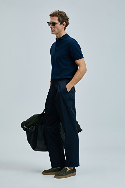 Lufian Fredico Smart Ανδρικό παντελόνι Chino Comfort με πλισέ μπλε ναυτικό