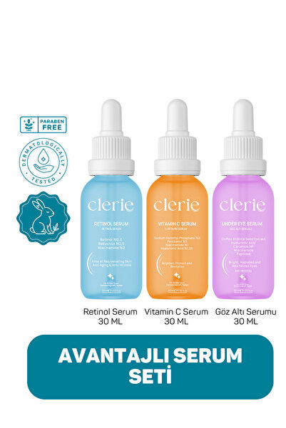Clerie Cosmetics 3’lü Serum Seti (Avantajlı Paket) – Retinol, C Vitamini & Gö...