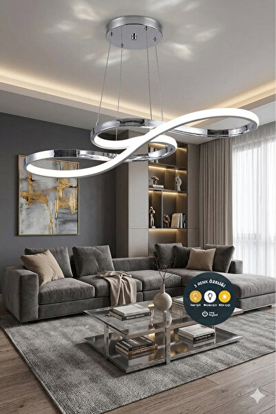 Lzy Avize Store Sanatsal Kıvrımlı Krom Model Mutfak Oda Hol Ledli Avize