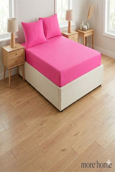 MORE HOME طقم ملاءات مطاطية فردية + غطاء وسادة فوشيا
