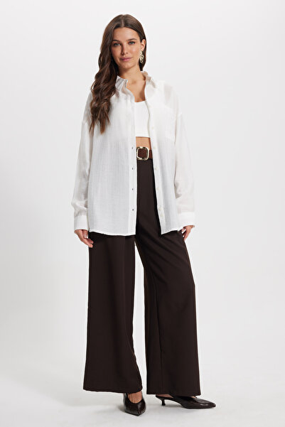 Tudors Γυναικείο πουκάμισο oversized με άνετη εφαρμογή, μακρυμάνικο, μονόχρωμ...