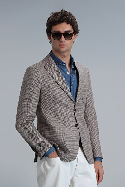 Lufian Luta Sports - Ανδρικό καφέ Slim Fit Blazer Jacket