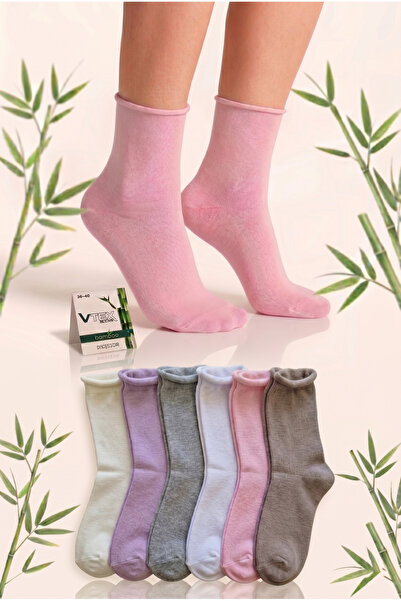vtex socks 6'lı Dikişsiz Kadın Bambu Lastiksiz Çorap Karışık Renk 6 Çift