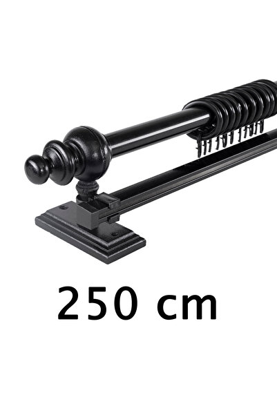 Perdejim Siyah 250 Cm Tek Raylı Ahşap Rustik Perde Askısı - Rustik Borusu